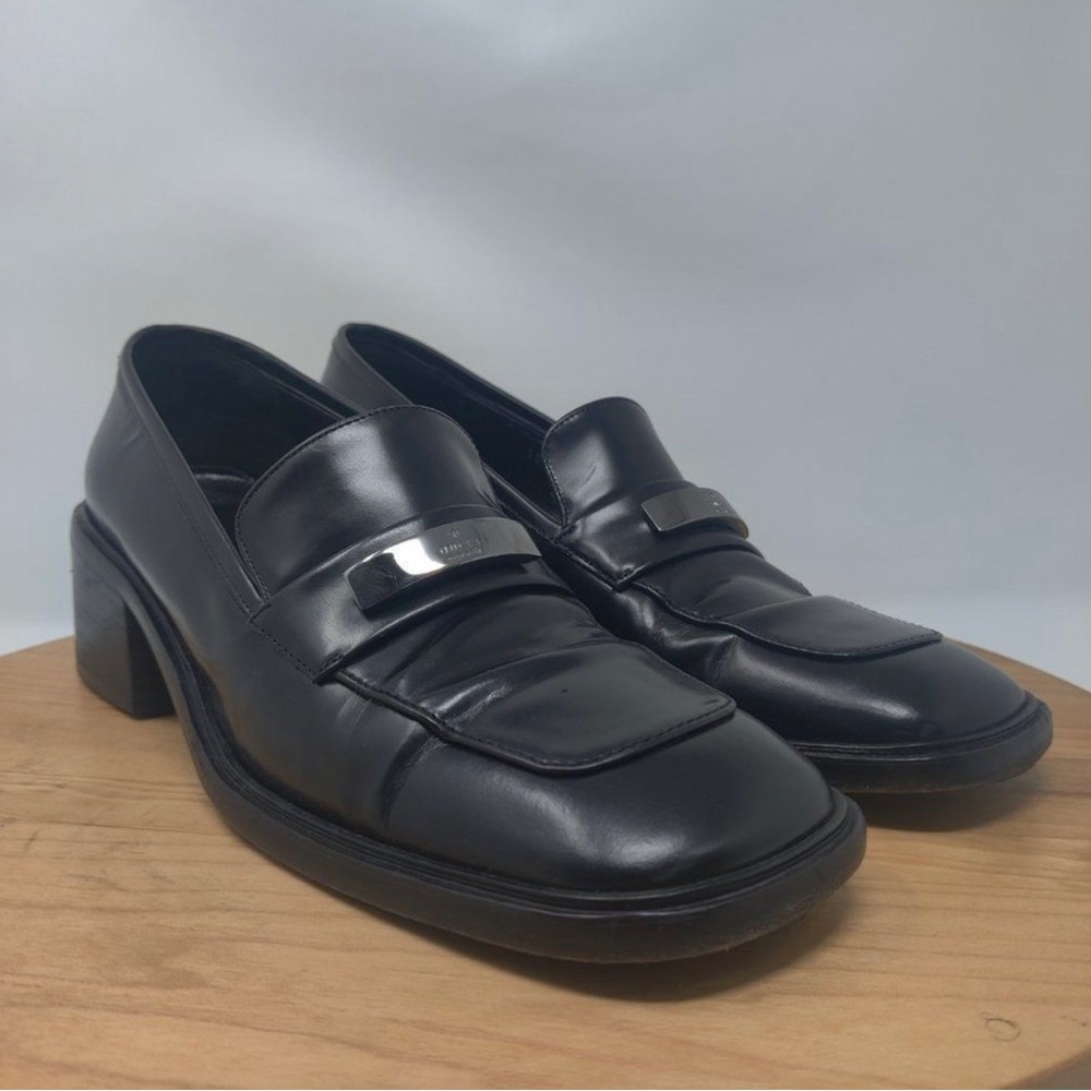 Gucci Black Block Heel Penny Loafers Size 8.5